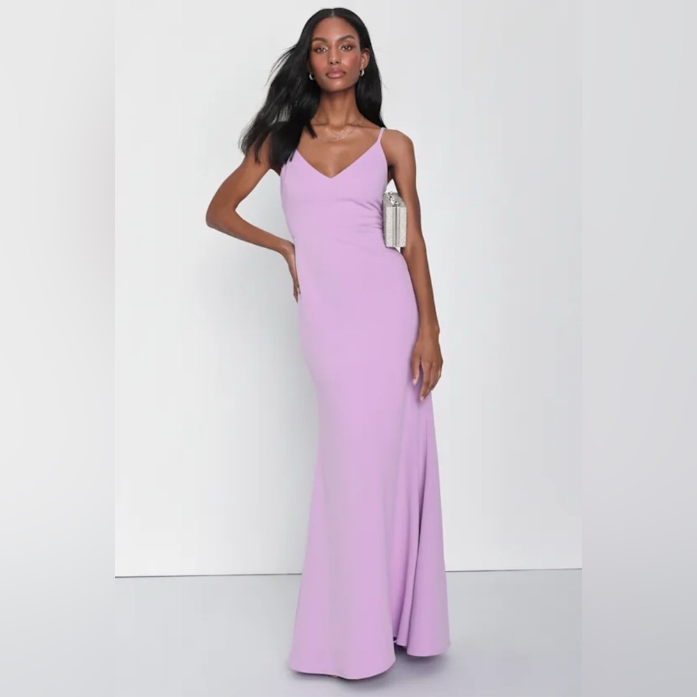 Lulus Infinite Glory Maxi trumpet gown dusty purple